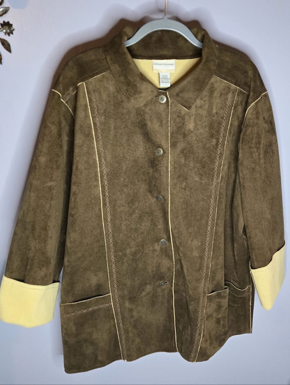 Alfred Dunner 24w Brown And Tan Suede Soft Jacket Button Up With Pockets Women’s